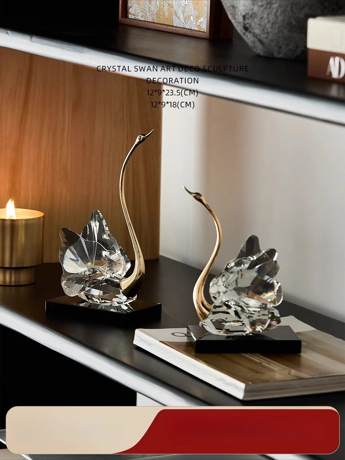 Glass Handicrafts Crystal Swan Simulated Bird Swan Couple Animal Sculpture Golden Metal Figurine Home Decoration Accessories