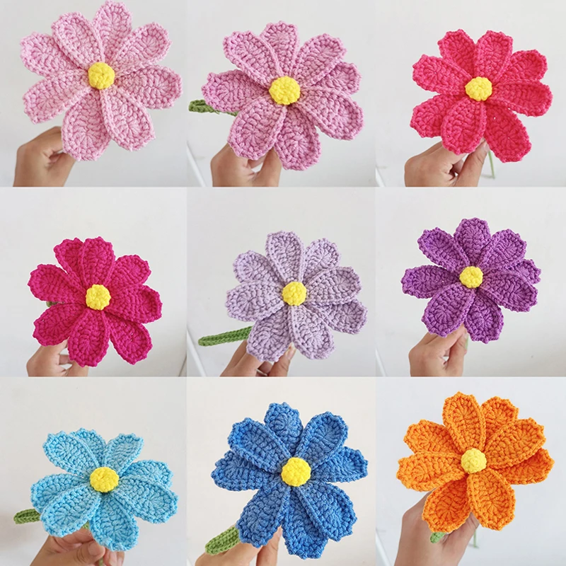 Handmade Knitting Galsang Flower For Home Decor Milk Cotton Yarn Crochet Flowers Forever Flower Bouquet Wedding Festival Gifts