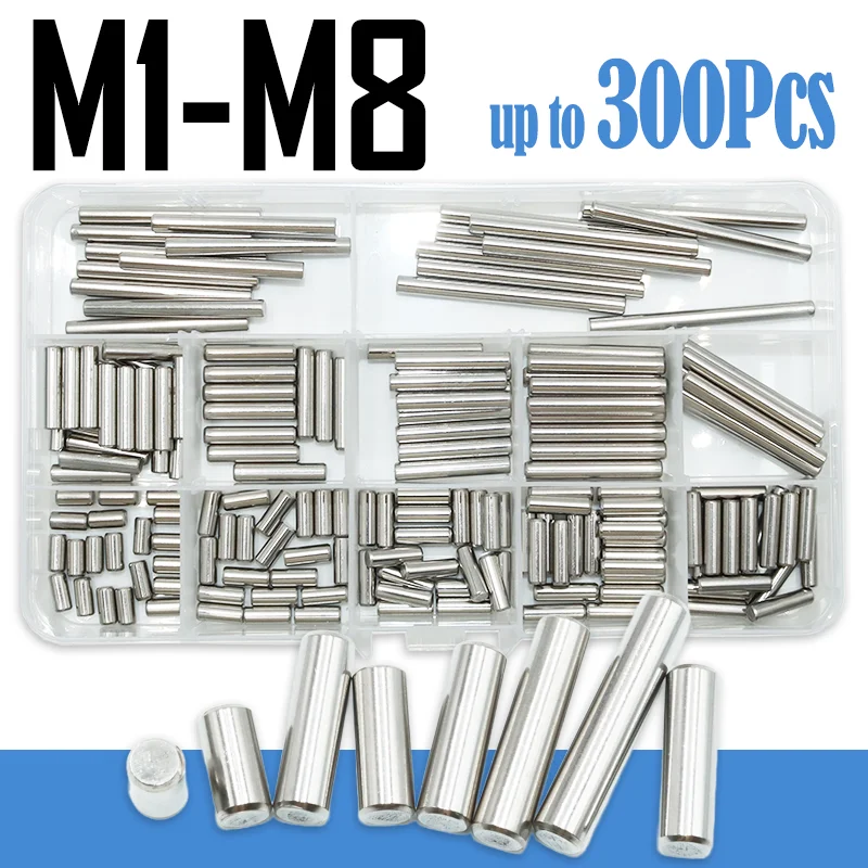 

300p A2 304 Stainless Steel Cylindrical Pin M1 M1.5 M2.5 M3 M4 M5 M6 M8 GB119 Fixed Lock Locating Dowel Solid Cylinder Pins Set