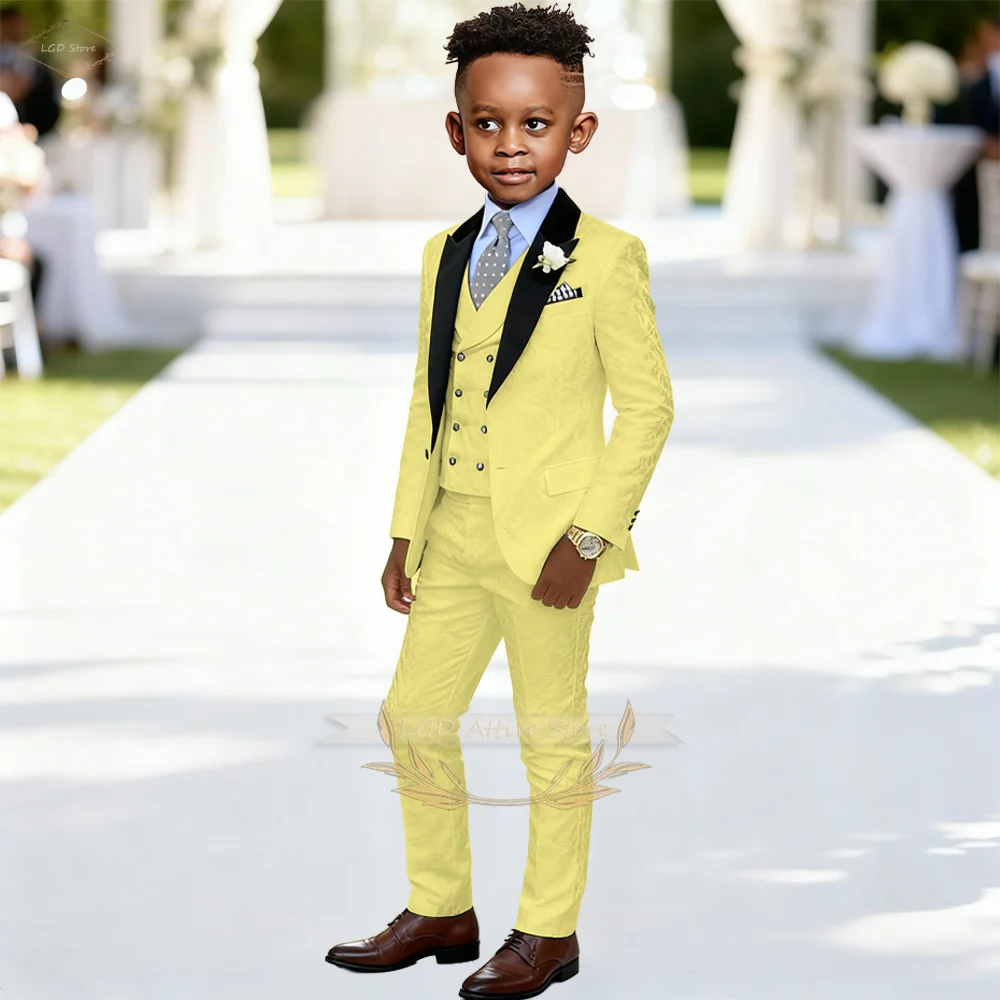 

Boys 3 Piece Eye-Catching Jacquard Fabric Blazer Suit Vest Trousers Gentleman Formal Dress for Wedding & Banquet Events