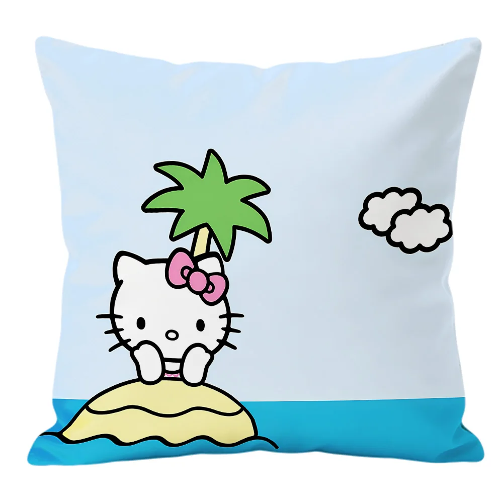Hello Kitty Cute Cat Decorative Cushion Cover Double-sided Print Soft Short Plush Pillowcase for Bed Sofa Hidden Zipper