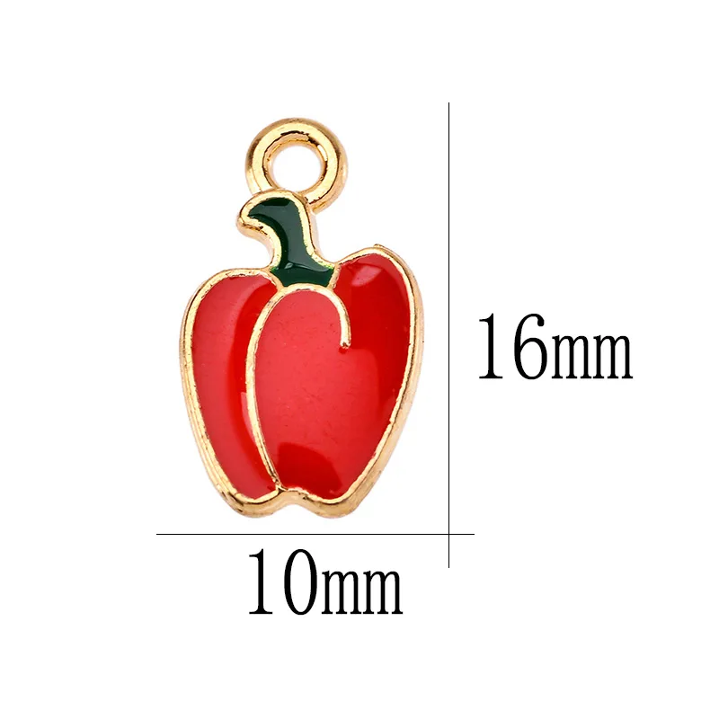 20 pcs/lot Fashion Red Green Pepper Alloy Enamel Pendant Accessories Charms for Women, Earrings/Necklace Handmade DIY Jewelry