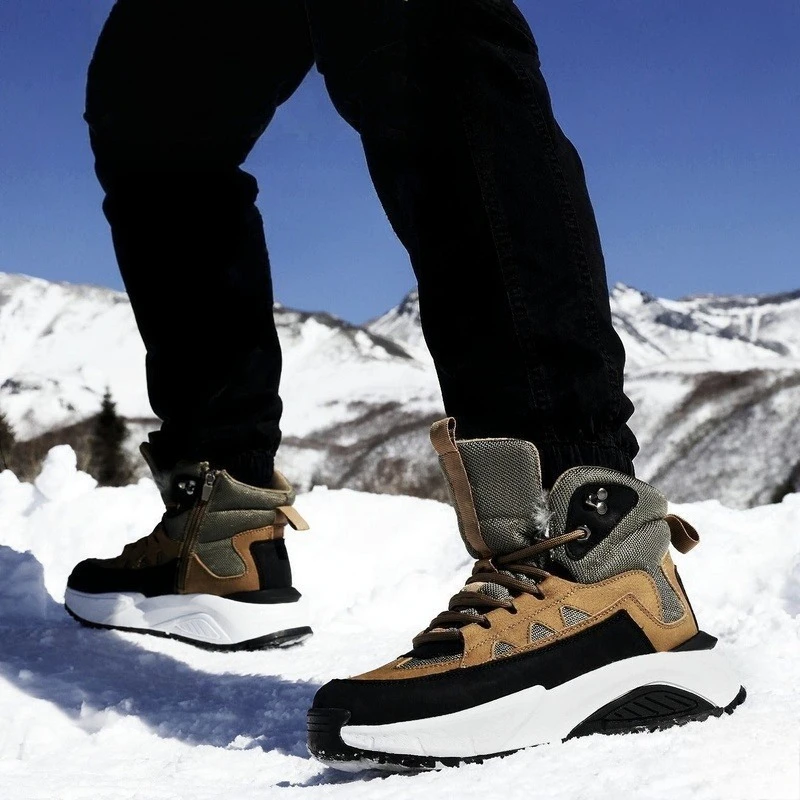 Men Snow Boots 2026 Winter Warm Fleece Lined High Top Outdoor Durable Non Slip Casual Fashion Thick Cotton Shoes