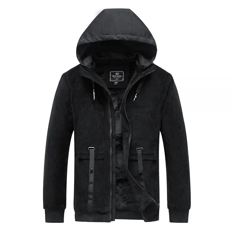 Corduroy Plus Velvet Thickened Hooded Warm Jacket Detachable Color Matching Hooded Coats Winter Menmulti-pocket Cargo Jacket