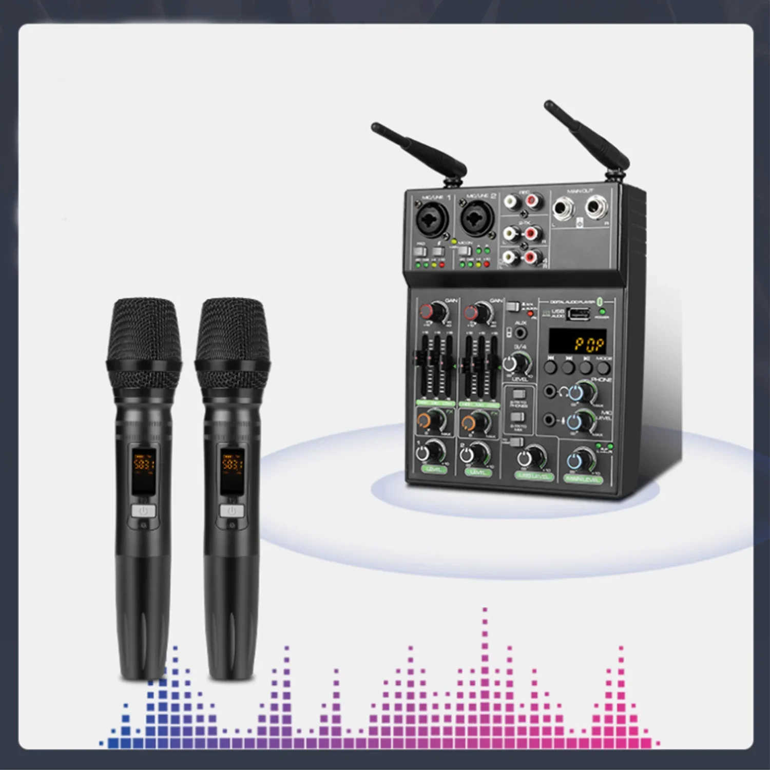 

Studio Mixer Sound Board Console Dj Usb Audio Interface Mixing Cousole Desk 2 Karaoke Microphones Recording Equipment