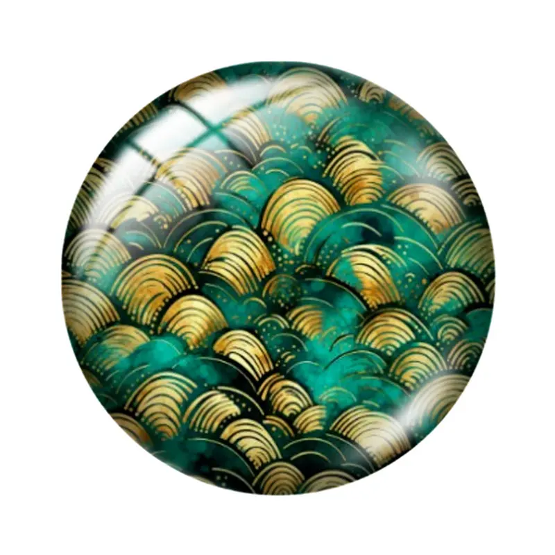 Motifs d'or et de sarcelle, 10 pièces, 12mm/18mm/20mm/25mm, photo ronde, cabochon en verre, démo, dos plat, résultats de fabrication