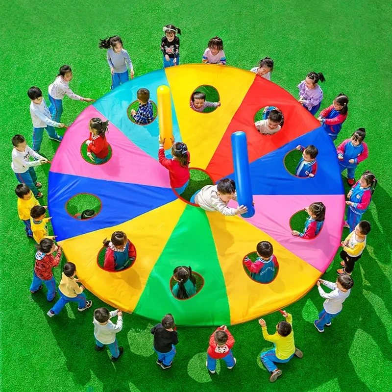 Colorful Rainbow Mole Striking Game Parachute Multi-person Cooperative Toy Kids Outdoor Classroom Sports Activity Present Kit