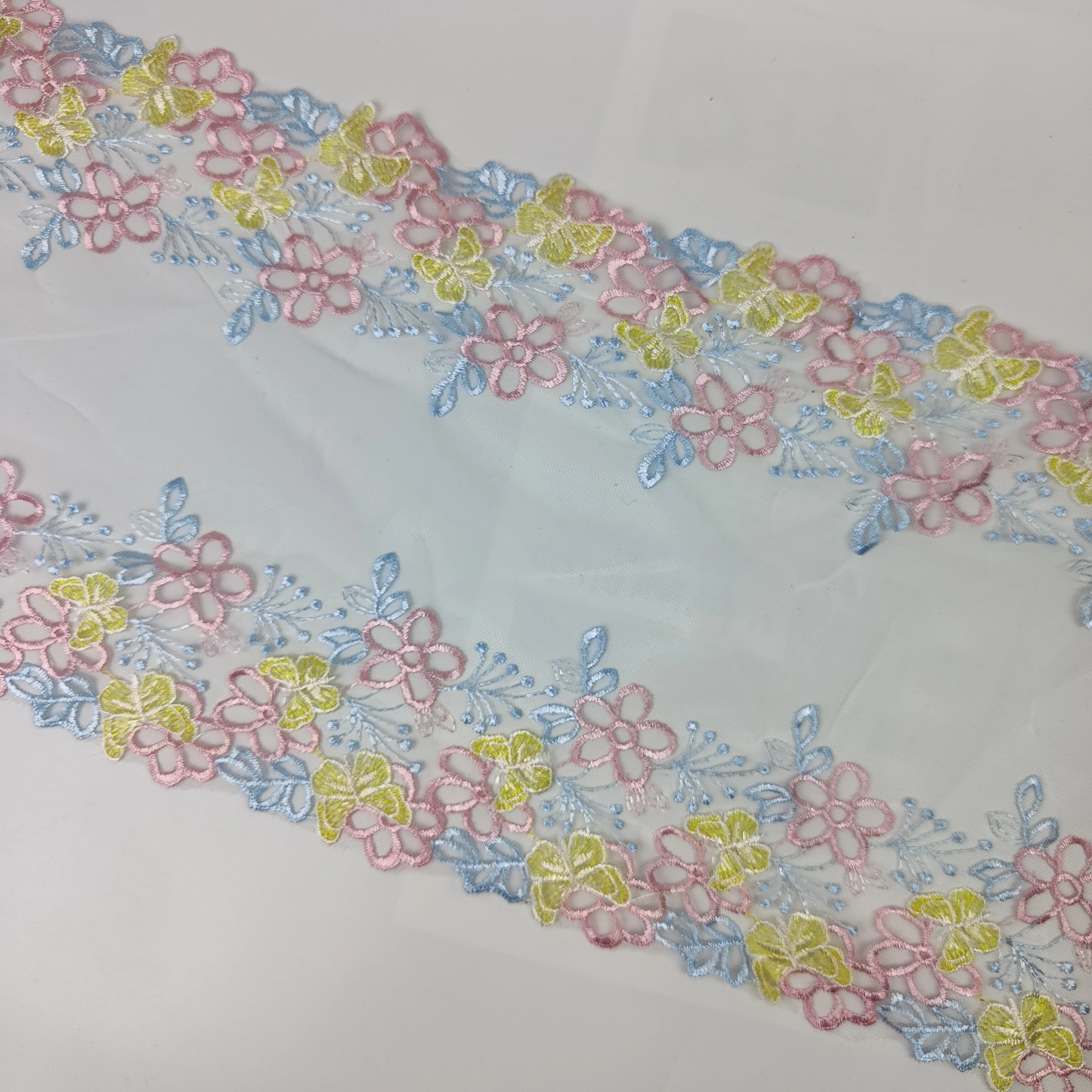 絶妙な両面ライトピンク蝶刺繍メッシュレースレースアクセサリー-diy-手装飾生地デザイン幅-25-センチメートル