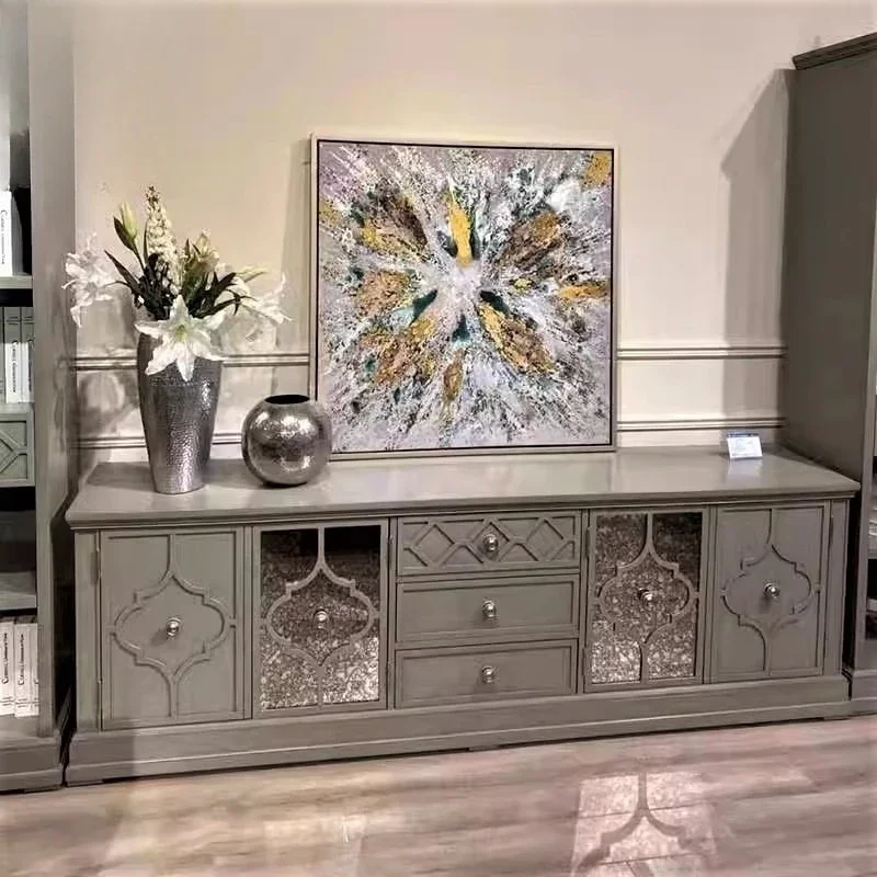 American light luxury gray solid wood TV cabinet modern high-end ash wood living room advanced gray old video cabinet solid wood