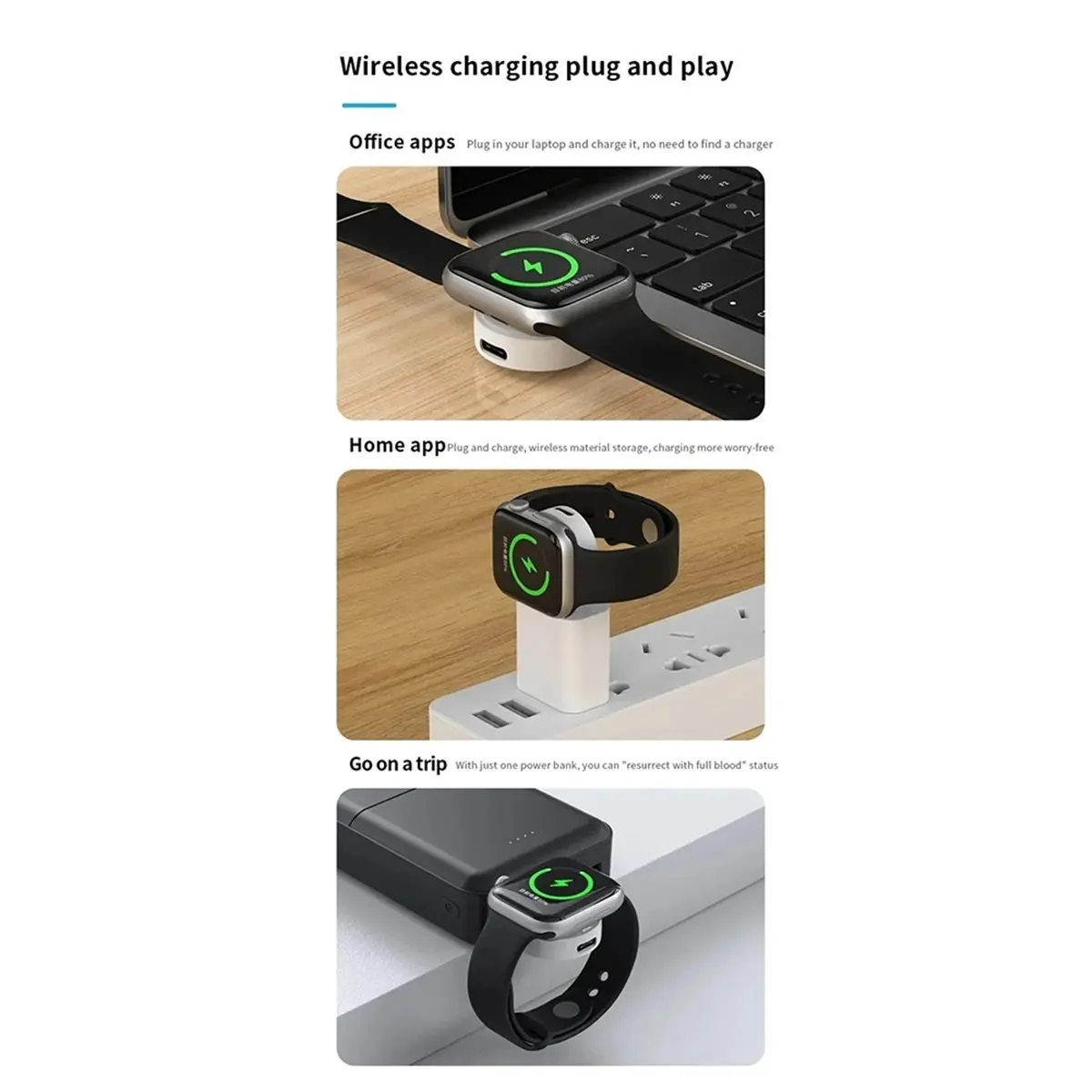 AS62 Magnetic Watch Wireless Charger for Watch 8 7 6 5 4 3 SE Ultra Dock Adapter Portable PD USB Fast Charging Station White