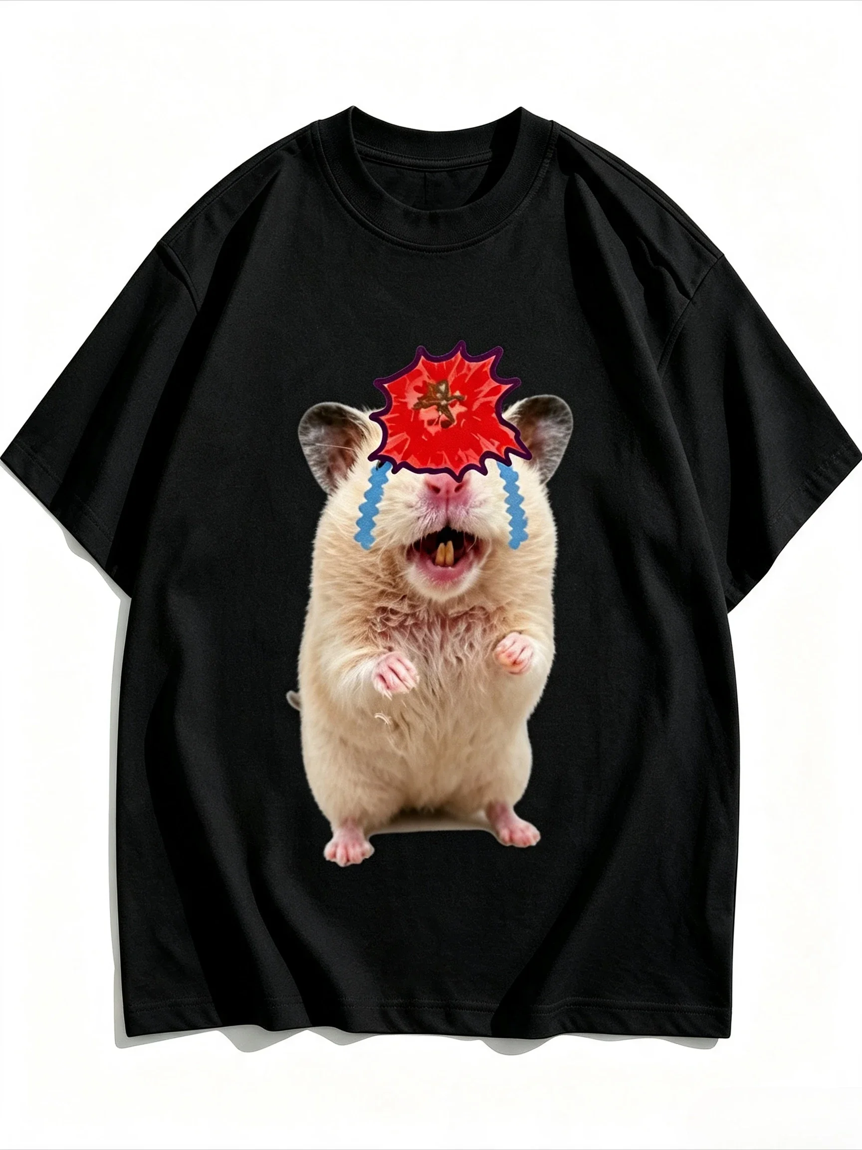 Funny Crying Hamster Hit He Graphic T-shirt Women Cute Pet Humor Print Short Sleeve Casual Streetwear Tops