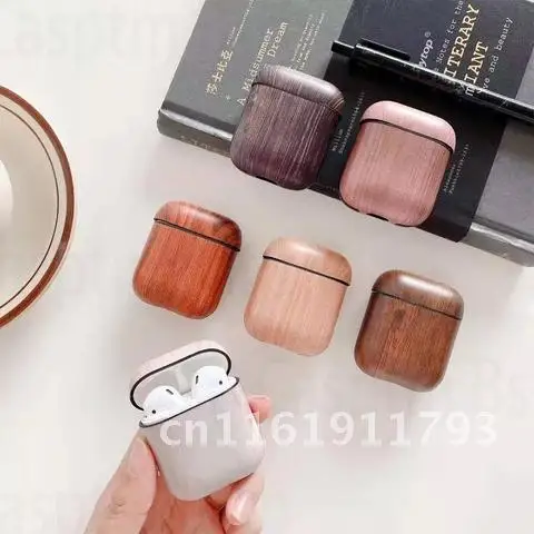 Wood Grain Series Case para Airpods, estojo protetor de fone de ouvido Bluetooth, capa TPU macia, sem gancho, Airpods 1, 2