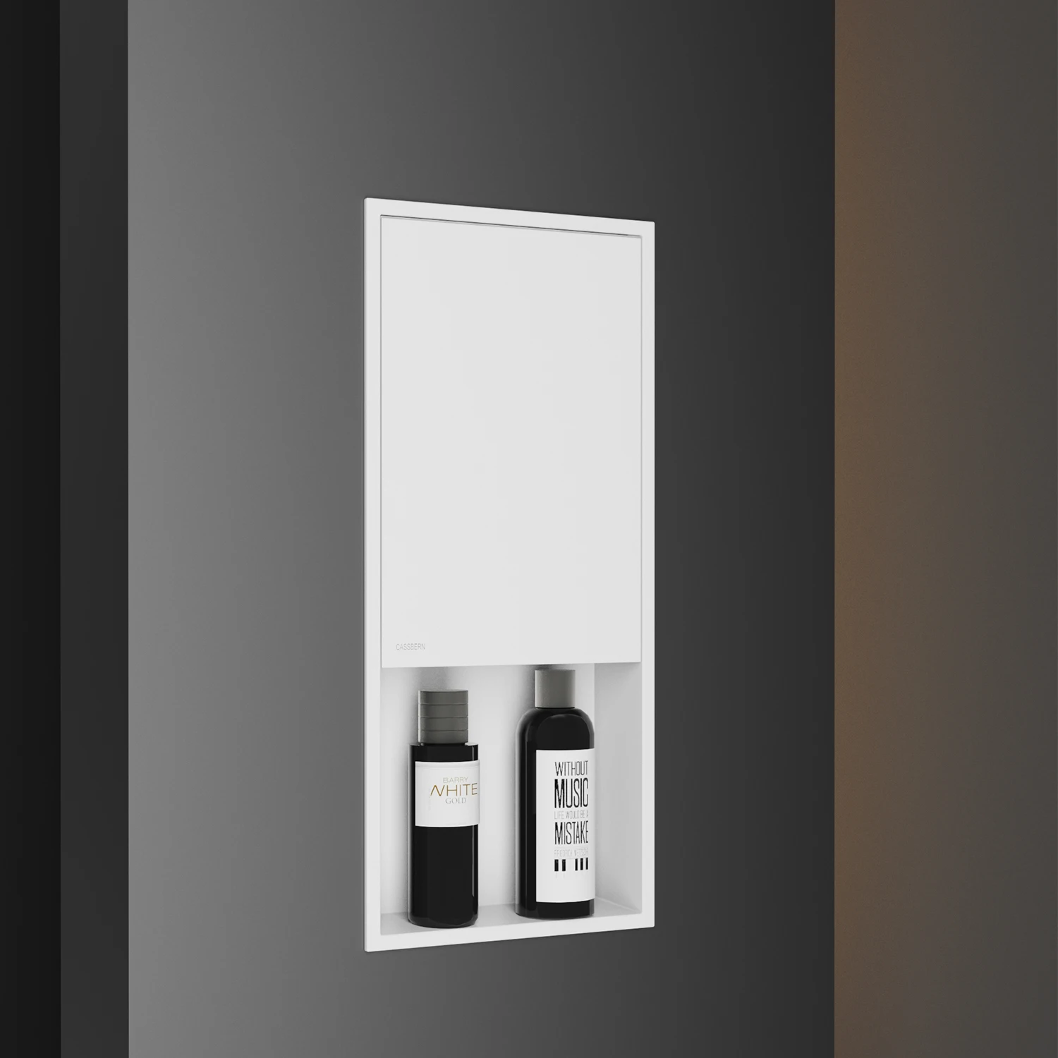 Stainless steel shower stand, embedded bathroom niche for shower storage, bathroom design