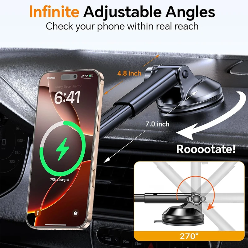 UYUXIO Strong Magnetic Wireless Car Charger 15W Fast Charge Dashboard Windshield Car Phone Holder for iPhone 16 15 14 Pro Max - Image 6