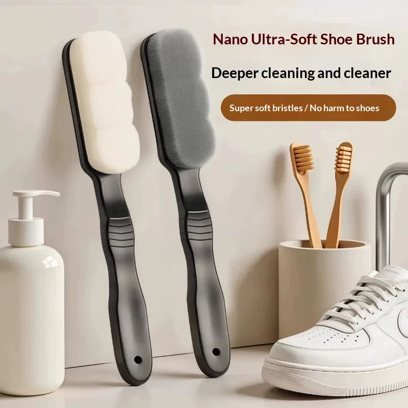 Long Handle Soft Bristle Shoe Brush Nano Fiber Sneaker Cleaner Non-scratch No Shedding Shoe Washing Tool for Footwear Care