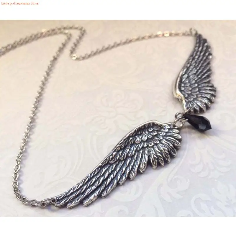 F92D Vintage Statement Angel Wing Necklace Pendant For Women Chain Choker Jewelry for Girlfriend Mother Wife Meaningful Gift