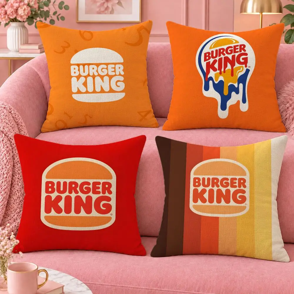 Food Flame Grilled Burger King Cushion Cover Cute Cartoon Throw Pillow Cover Soft Plush Cushion Cover Sofa Bedroom Home Decor