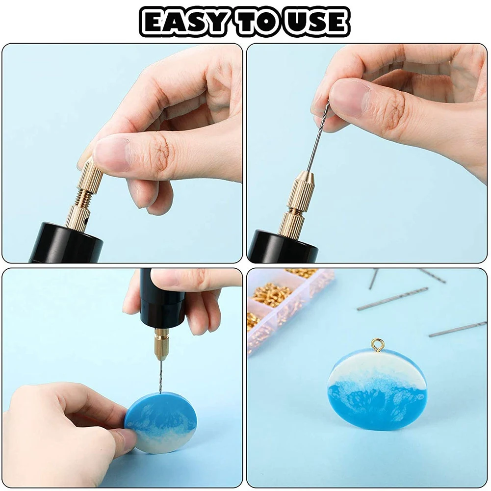 Electric Resin Drill Set,Including Eye Screws,Twist Drill Bits Tools,Electric Mini Drill for DIY Keychains Crafts Making