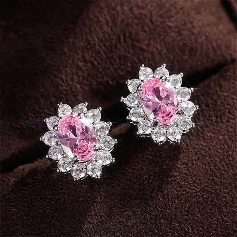 2025 D'oreilles à Clous Pour Femmes، Accessoires De Mariage، Romantique، Rose CZ، Bijoux Eleégants Délicats Pour Fiançailles