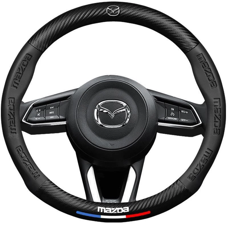 For Mazda 3 5 6 SKYACTIV CX30 CX5 CX8 CX9 MX5 RX8 RX7 BT50 Axela Atenza Car Steering Wheel Cover Carbon fiber Leathe Accessories - view 6