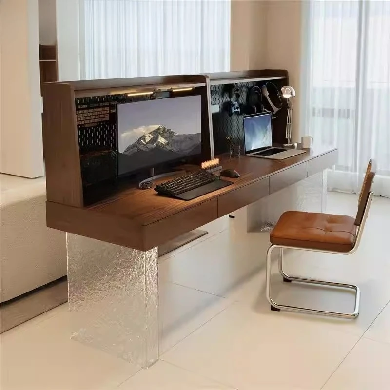 Solid wood double computer desk and drawer desk bookcase hanging acrylic hanging