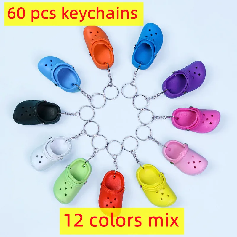 60 pcs Cute 3D Mini EVA Beach Hole Little  Shoe Keychain Girl Gift Bag Accessories Decoration  Floating KeyChain Charm