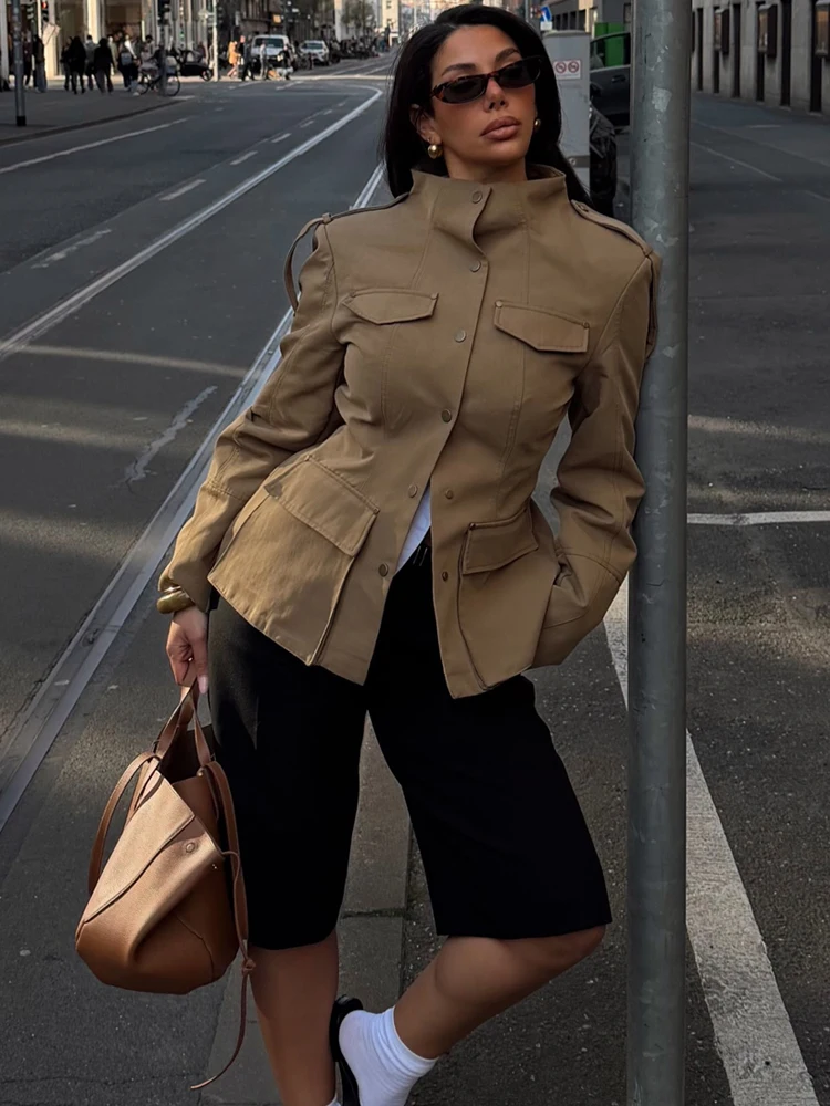 Vintage Trench Coat - เสื้อเบลเซอร์ทรงซาฟารีสำหรับผู้หญิง HH Fashion รุ่น 2026 คอตั้ง