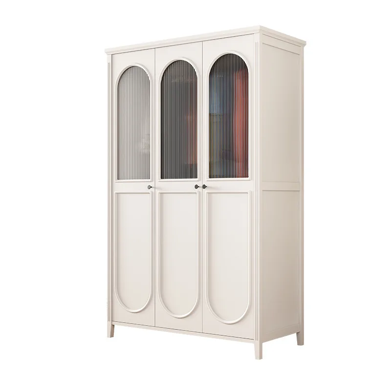 

American country master bedroom solid wood French cream style wardrobe, creative Nordic transparent household bedroom