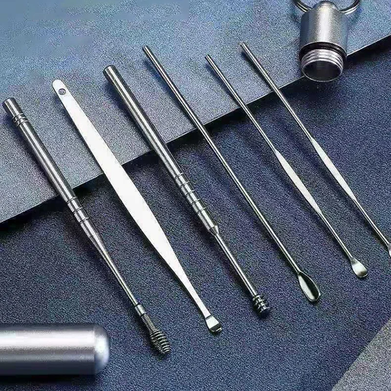 6-Piece Ear Pick Set in Gel Case | Spiral Spring Earwax Remover Kit | Ear Cleaning Tools Set