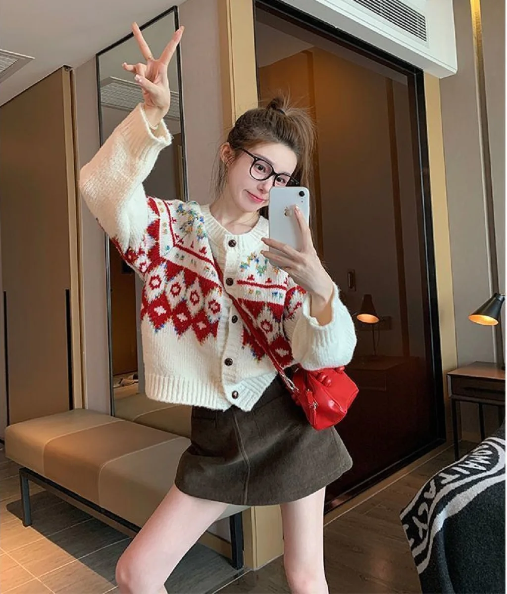 

Fair Island Retro Cardigan Sweater Jacket Women 2025 Spring Autumn New Niche Lazy Knitted Base Shirt