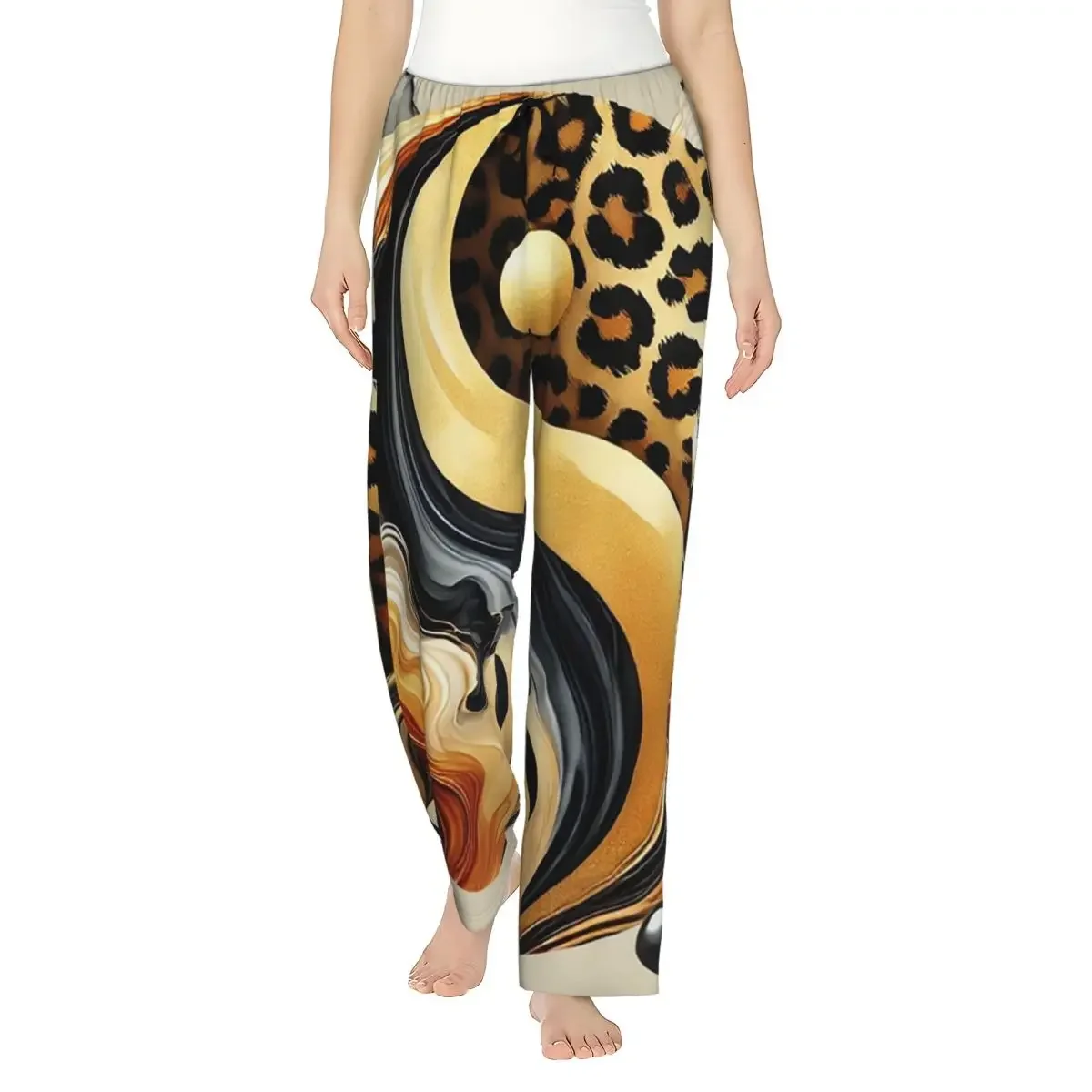 

Custom Leopard Yin Yang Luxury Gold Marble Balance Design Women Pajama Pants Lounge Sleep Sleepwear Bottoms with Pockets