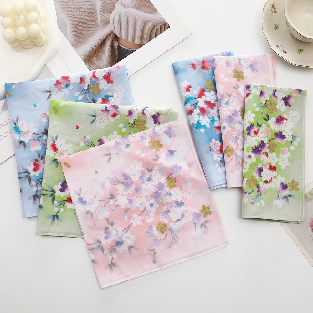 3/6 Pcs Women Pure Cotton Printed Handkerchief High-grade Japanese Absorbent Wipe Wedding Gift 43cm