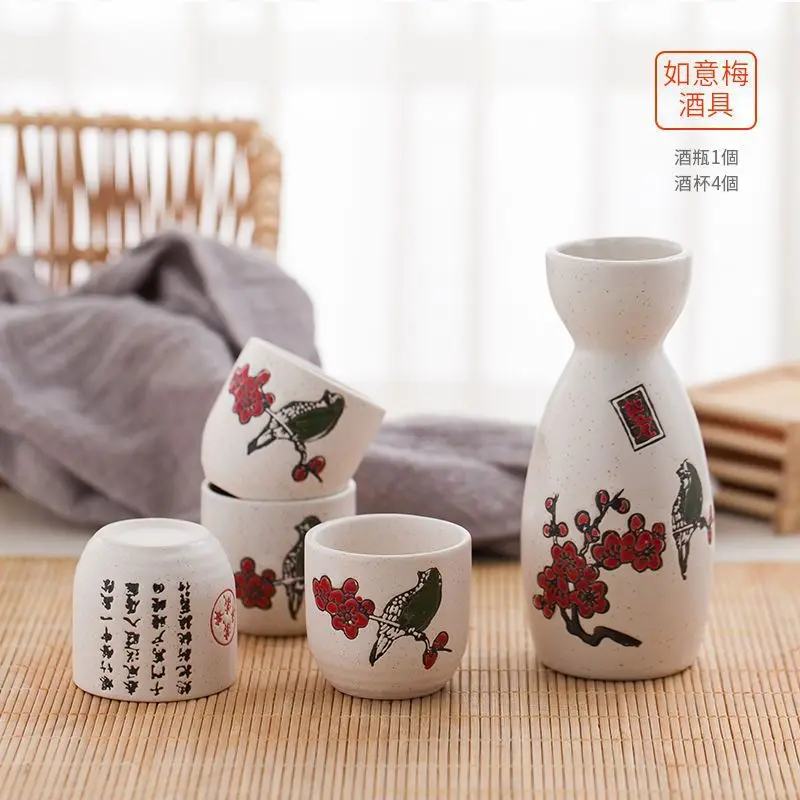 Ceramic Japanese Style Sake Drinkware 16 Pattern Maneki Neko Sakura Lucky Cat Wine Drinking Cup Bottle