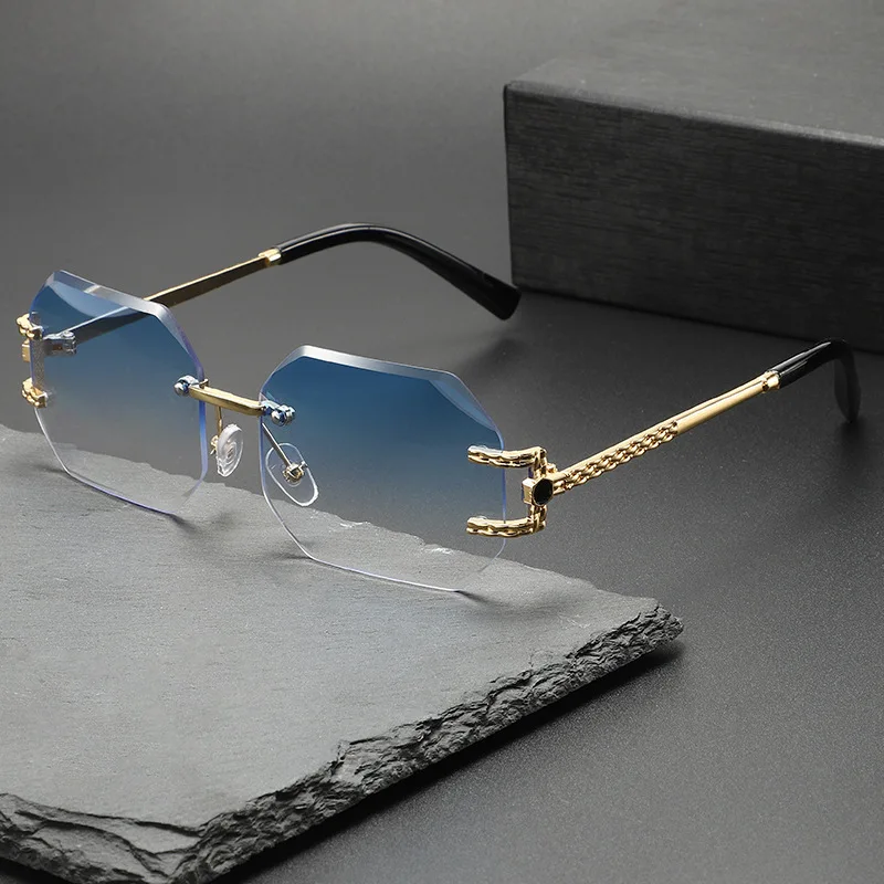New Small Rectangle Rimless Sunglasses Women Square Vintage Sun Glasses Designer Men Retro Trendy Gradient Eyeglasses image 4