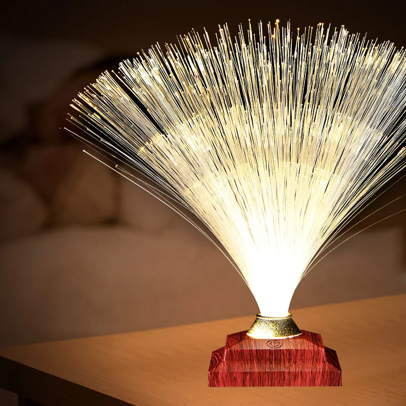 Three-color Dimming LED Creative Fiber Optic Light Flash Table Lamp Bedroom Starry Fiber Optic Flower Atmosphere Night Light