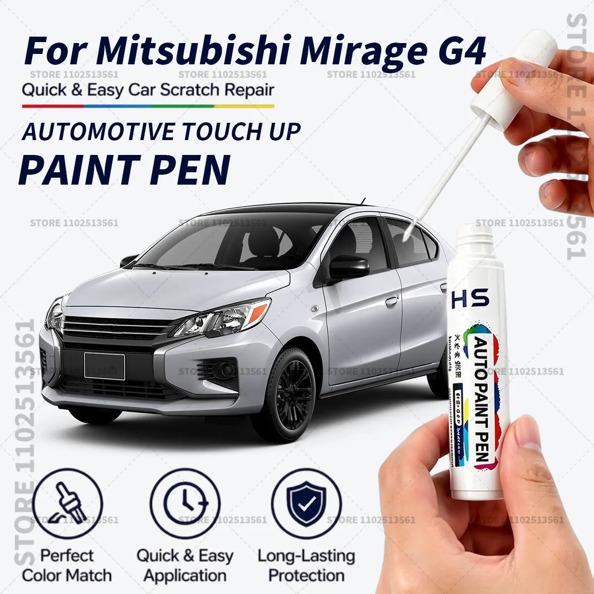 For Mitsubishi Mirage G4 Touch Up Paint Pen Quick Repair Car Scratch Chip Paint Brush Graphite Gray White Diamond Silver Red