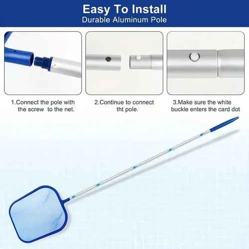 Imagen 2 del producto Kit de limpieza de piscinas de 3 piezas Kit completo de limpieza de piscinas de 3 piezas, poste de aluminio de 5 secciones con espumadera de hojas y cepillo para piscinas