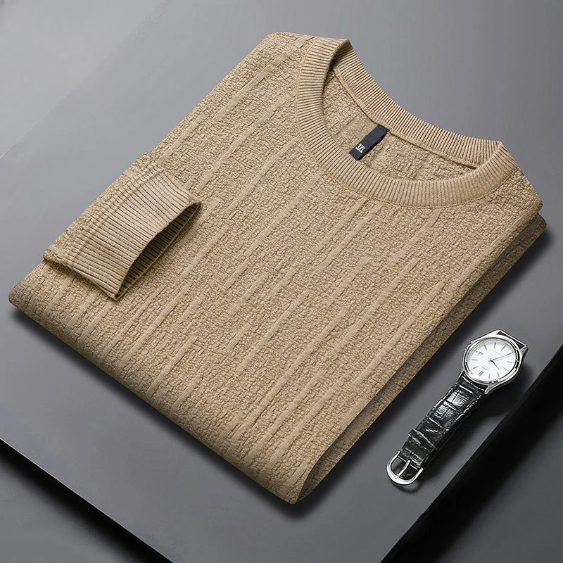 Round Neck Sweaters Men's Slim Fitting Soft Sweater Solid Color Minimalist Warm Knit Shirt Business Casual Bottom  Z48