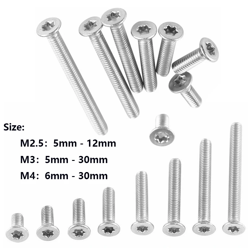 

M 2.5 M3 M4 304 A2-70 304 Stainless Steel Torx Head Flat Countersunk Screw Six Lobe Bolt Machine screw