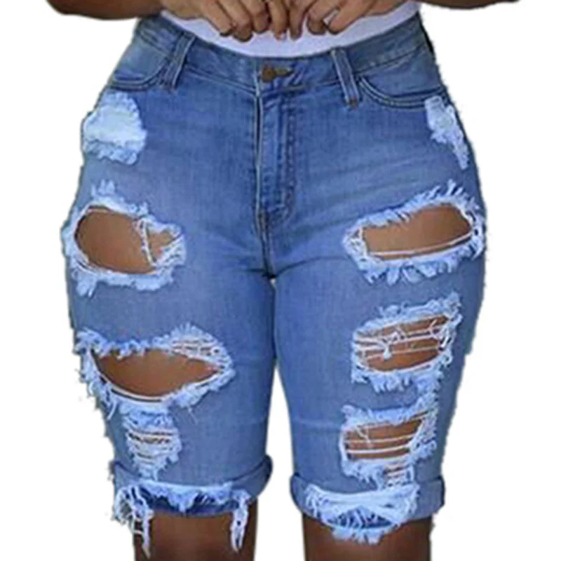 Pantaloncini di Jeans da donna Jeans con foro distrutto pantaloni Casual estivi di moda corti per le donne pantaloncini a vita alta strappati Femme Pantalones