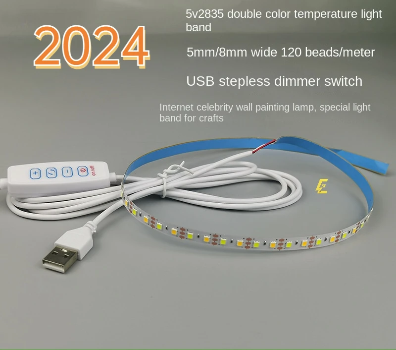 5V USB Light Painting Two-Color Temperature 2835 Led Strip Variable with Three Colors Electrodeless Dimming Luminous Paint Strip