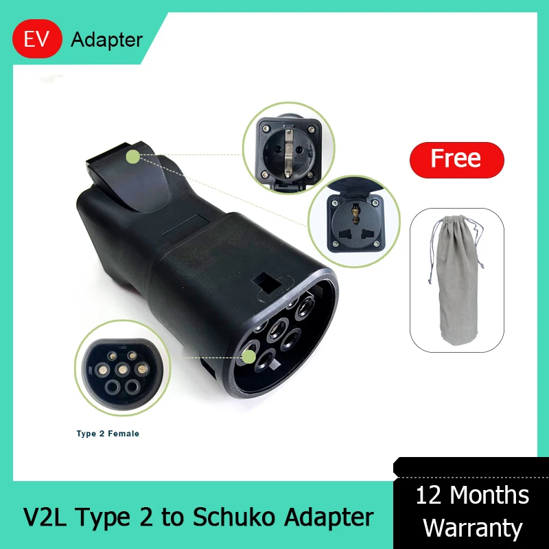 V2L Vehicle To Load Type 2 Electric Car Car Side EV to Discharge Power Schuko EU Plug Bidirectional Charge