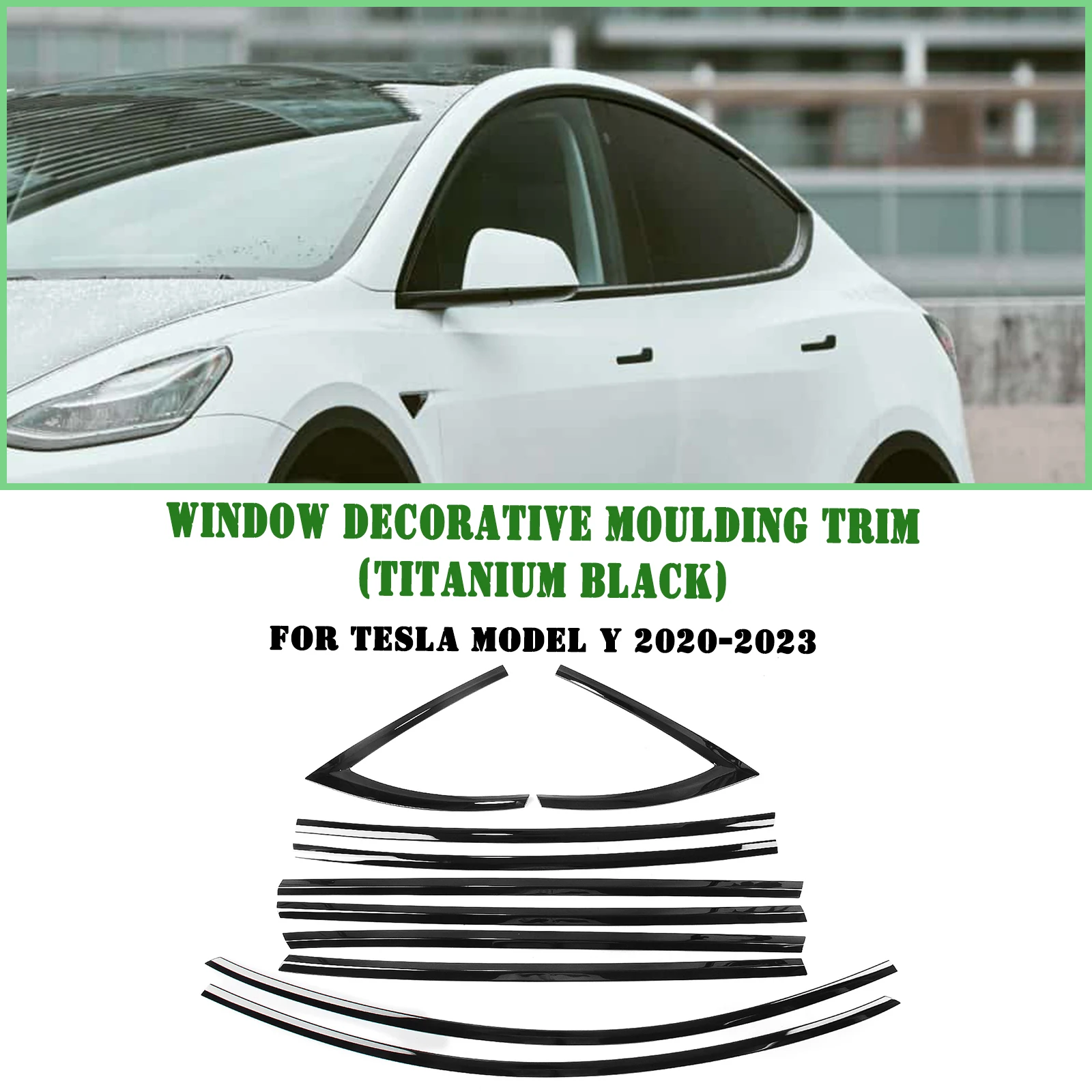 For Tesla Model Y 2020-2024 Exterior Window Trim Strip Cover Titanium Black Door Waterproof Seal Shade Moulding Decorative