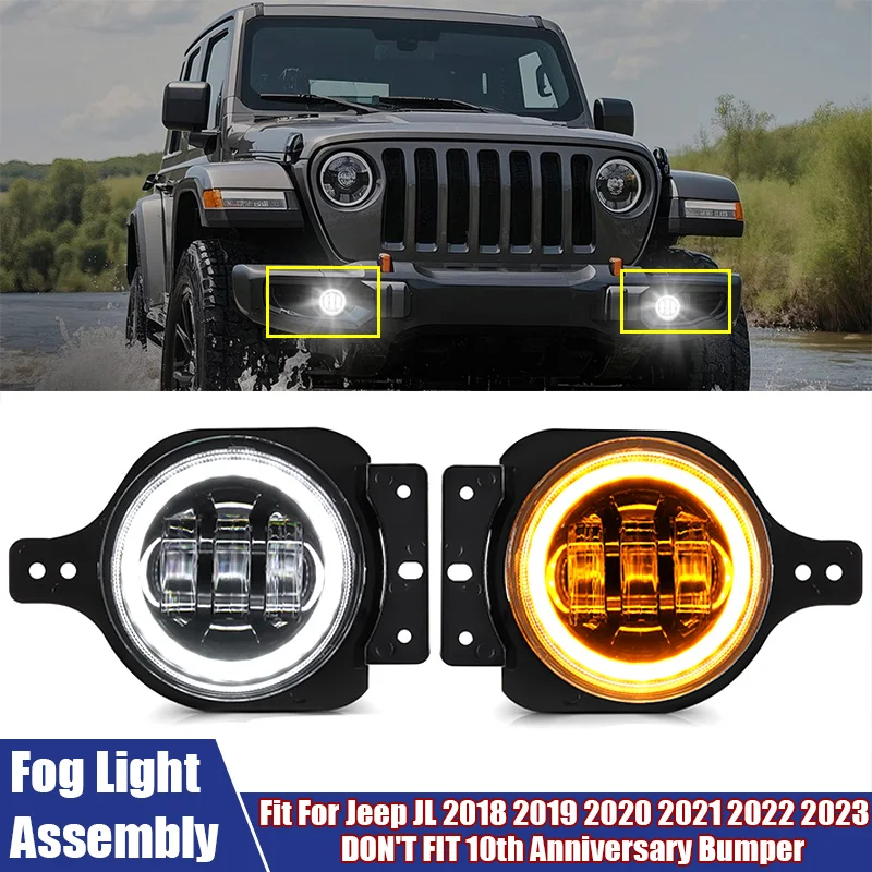 

Front LED Fog Light Assembly Daytime Running Lights Turn Signal Lamp For Jeep JL 2018-2023 ( DON'T FIT 10th Anniversary Bumper)
