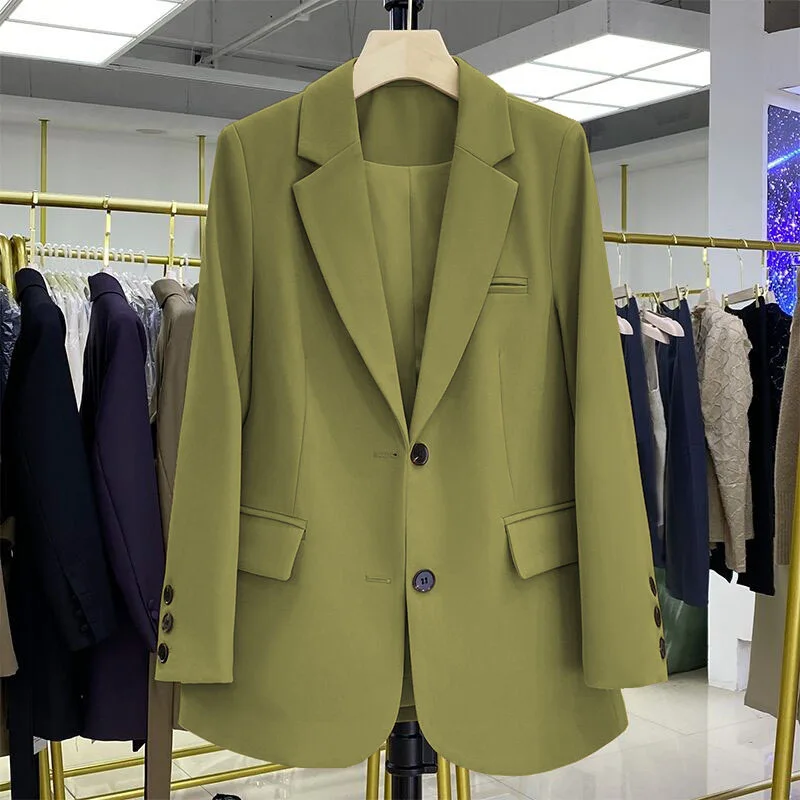 Blazer de manga larga para Mujer, chaqueta ajustada de alta calidad, color amarillo, para oficina, otoño e invierno, 2023