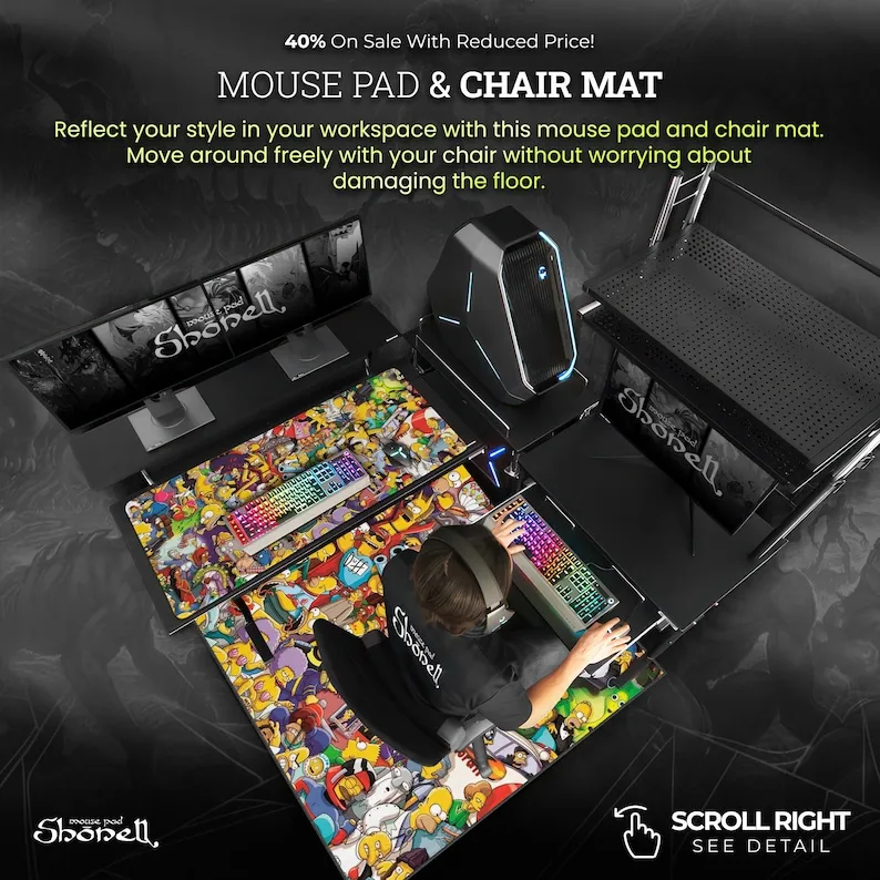 لوحة ماوس The Simpsons - تصميم ملون من Springfield Collage، حصيرة مكتب الألعاب، ديكور Homer Bart Lisa، هدية كرتونية