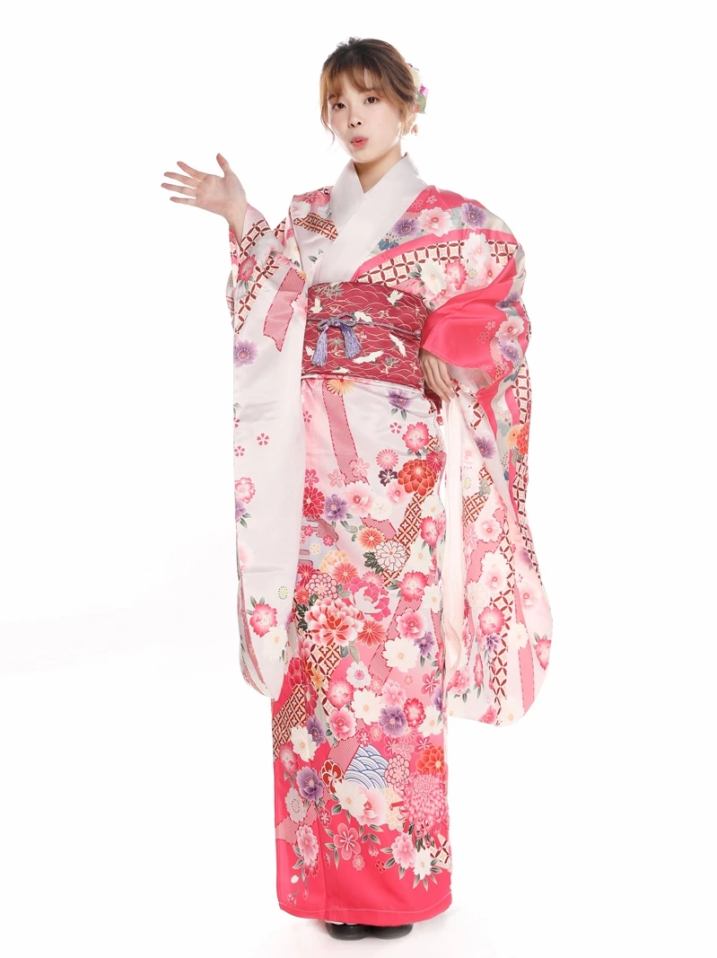 Japanese Blossoms Kimono Women's Traditional Formal Wear Vibration Sleeve Positioning Printing Anti-Wrinkle Ironing-Free