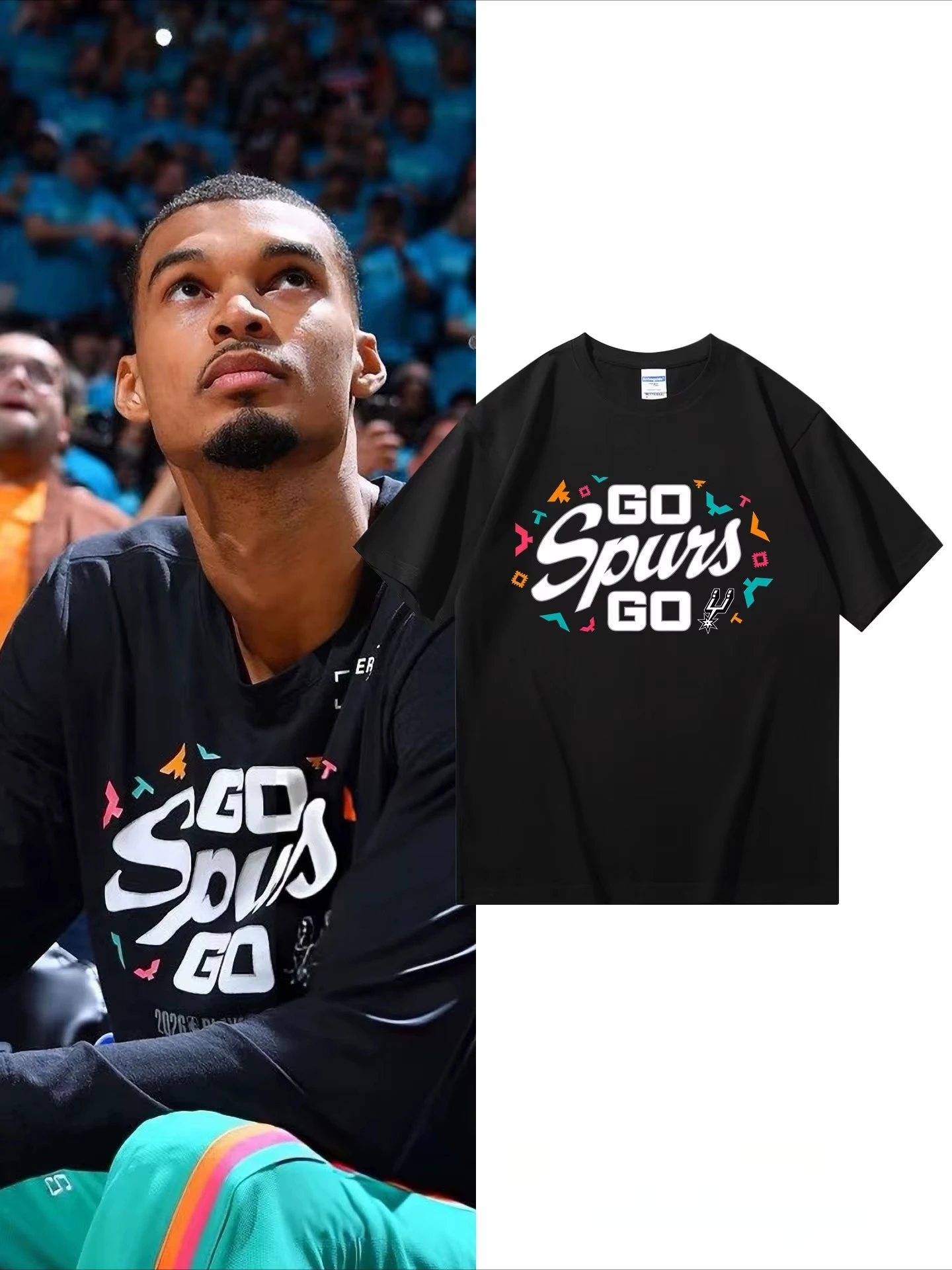 Camiseta Oversized Masculina de Manga Curta para Fãs de Basquete: Torcida pelos Spurs no Playoffs de Verão 2026 - Go Spurs Go!