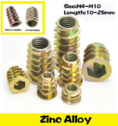 M4-M10 Zinc Alloy Internal External Thread Nuts Flange Hex Drive Furniture Nuts Embedment Nut for Furniture Assembly Hardware
