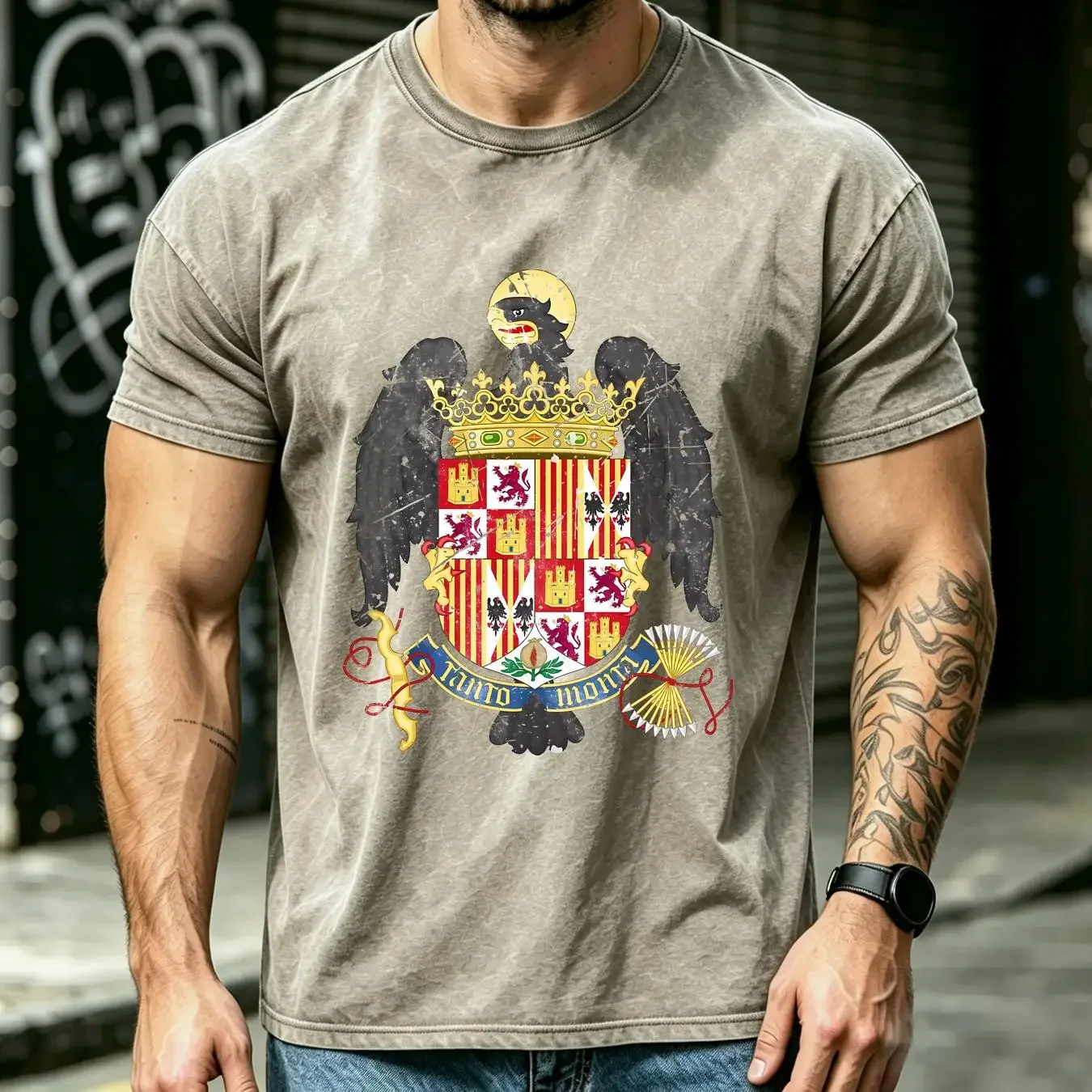 washed T Shirt Spanish Empire long or short sleeves vintage Washed Top For Everyday Wear Slightly streetwear Breathable